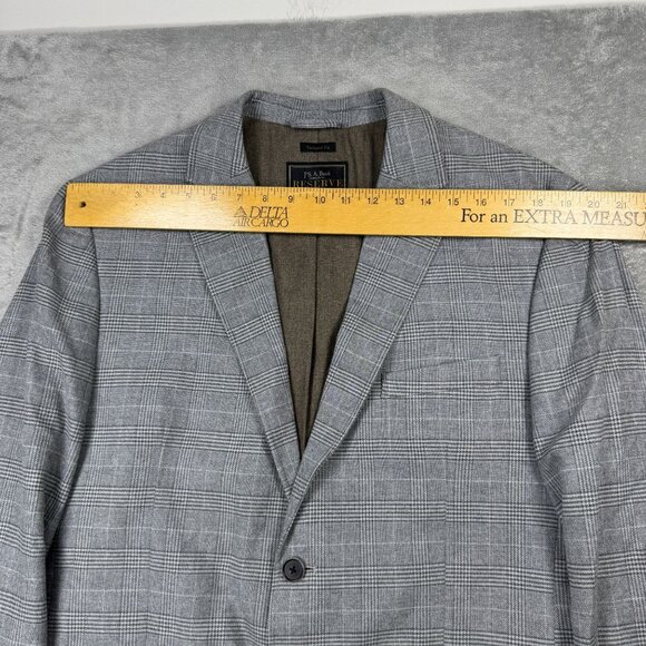 Jos A Bank Reserve Mens Plaid Sport Coat Tailored Fit Suit Blazer Gray Stretch - Picture 10 of 12